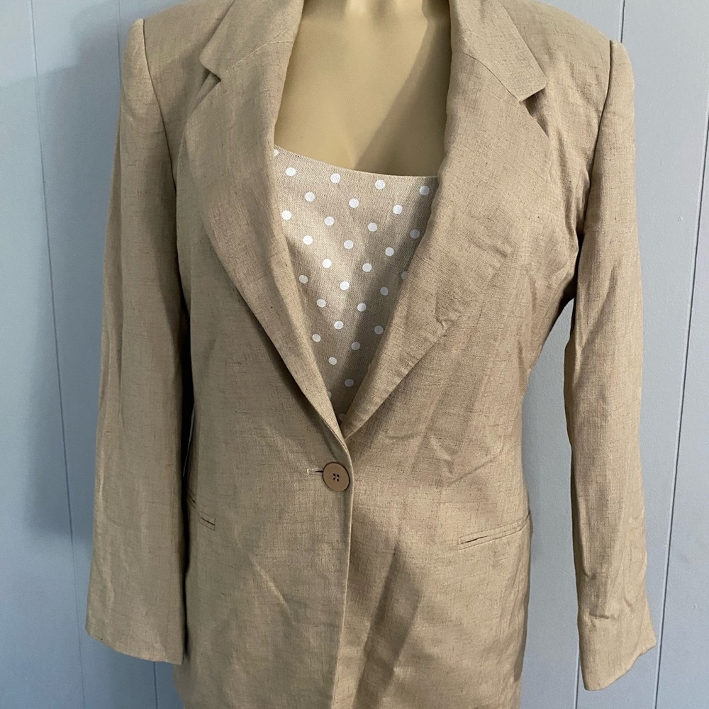 Jones New York Tan Linen-Blend Single-Button Blazer